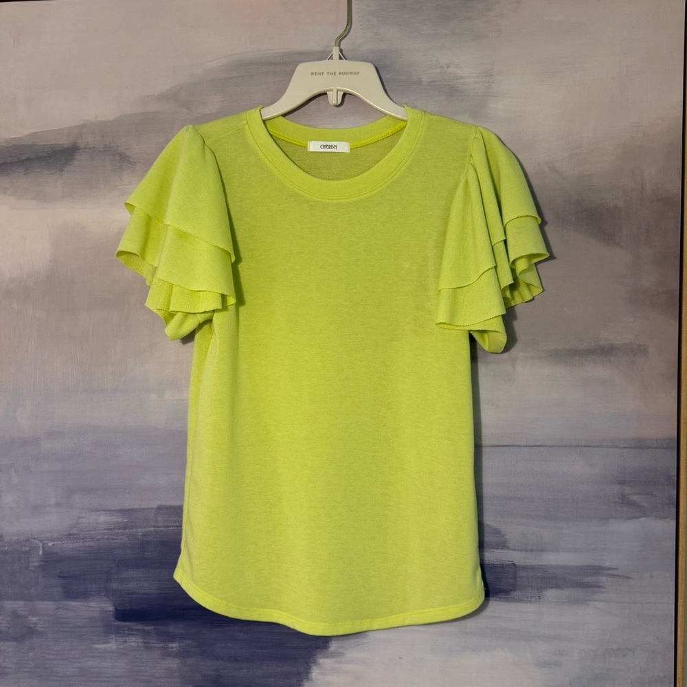 Cherish Lime Green Ruffle Sleeve Short-Sleeve Tee Blouse